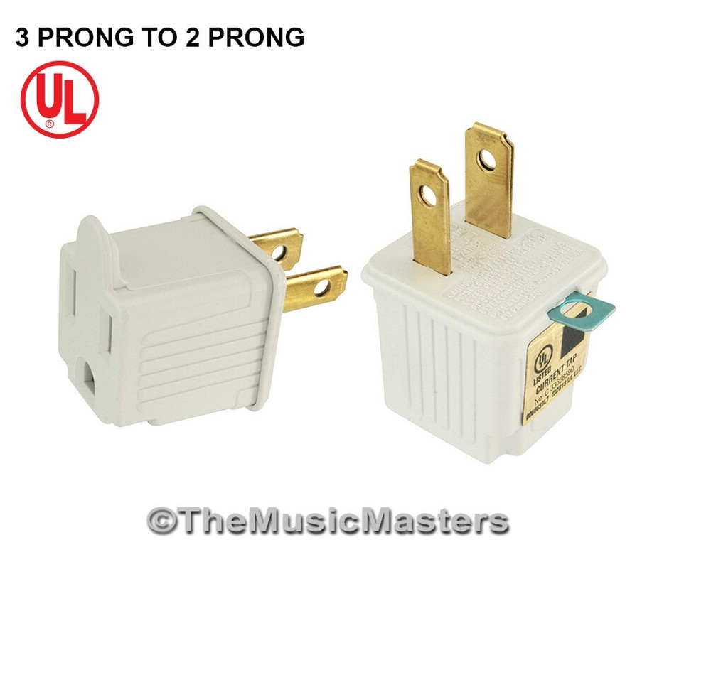 (6) White GROUNDING ADAPTERS Electrical Wall Plug 3 Prong Socket 2 Prong Plug