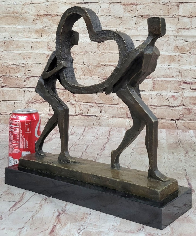 Captivating Bronze Statue Abstract Couple with Deep Bond Signed by Francisci