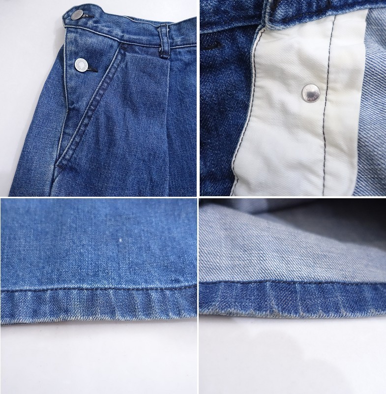 MACPHEE Side-Button Denim Tuck Wide Pants (Size 32)