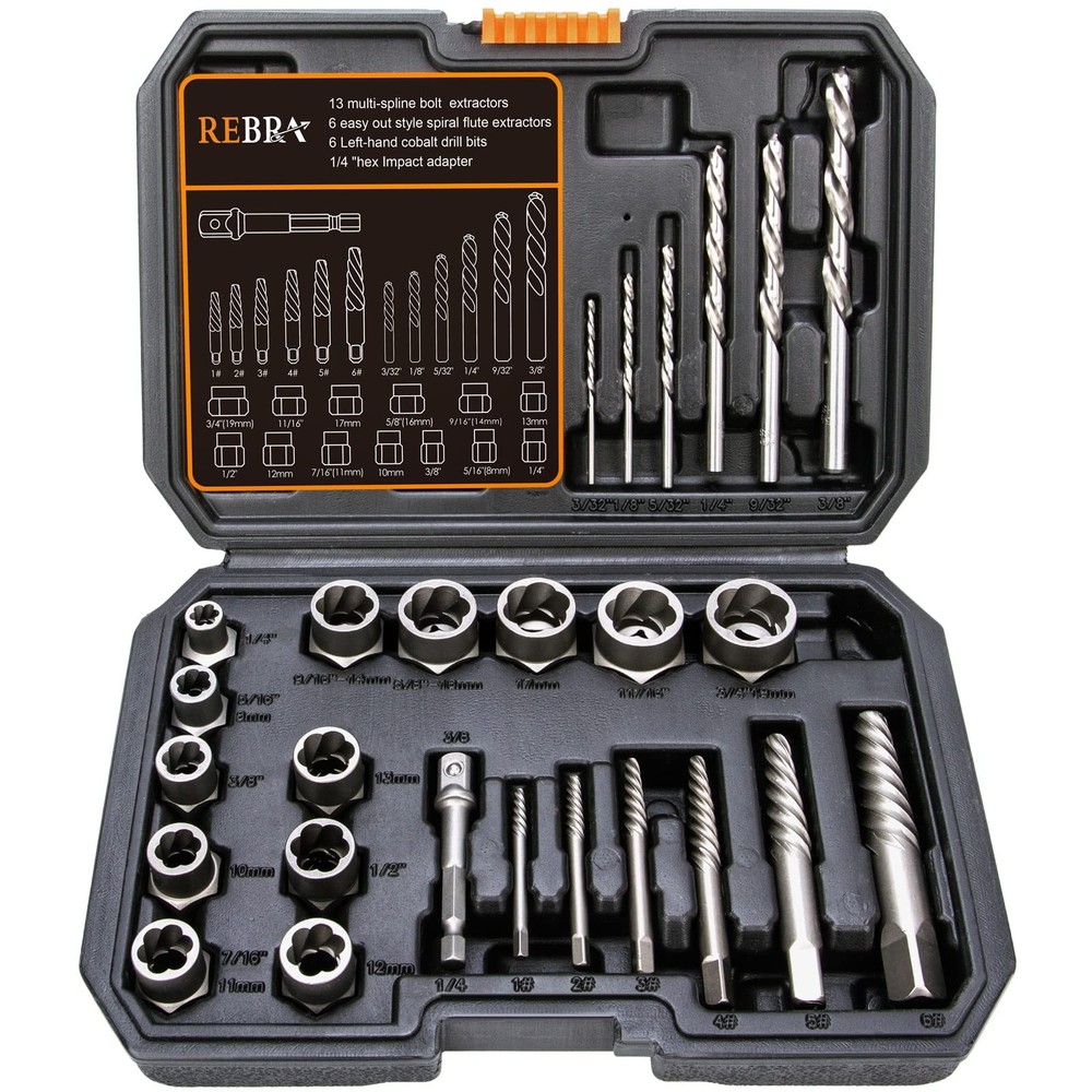 REBRA Screw Extractor and Left-Hand Drill Bit Set, Easy Out Broken One Size