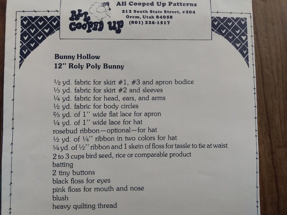 Stuffed Bunny Sewing Pattern 12" Roly Poly Decor Doll 80s Vintage Craft