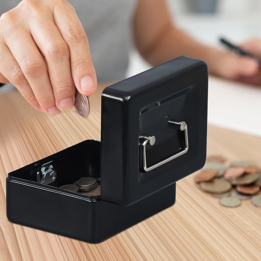 Portable Black Cash Box with Key Lock - Secure and Compact Storage Solution