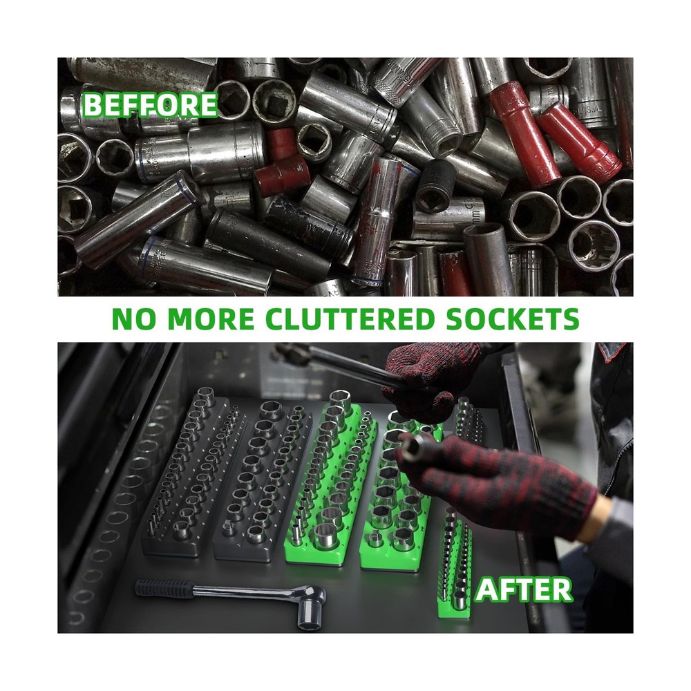 Magnetic Socket Organizer Holder Set For Tool Box Drawer, Toolbox O... Fast Ship
