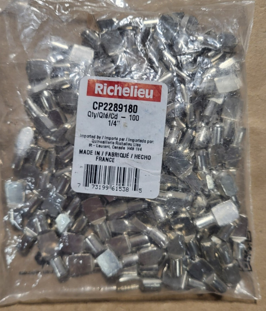 100 Pack - Richelieu CP2289180 Shelf Support 1/4"