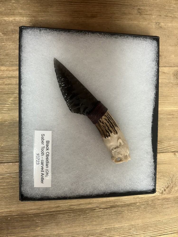 Obsidian Knife With Carved Antler