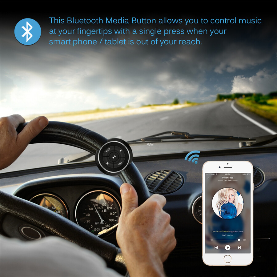 Car Steering Wheel Wireless BT Remote Control Button Music For Android IOS Phone