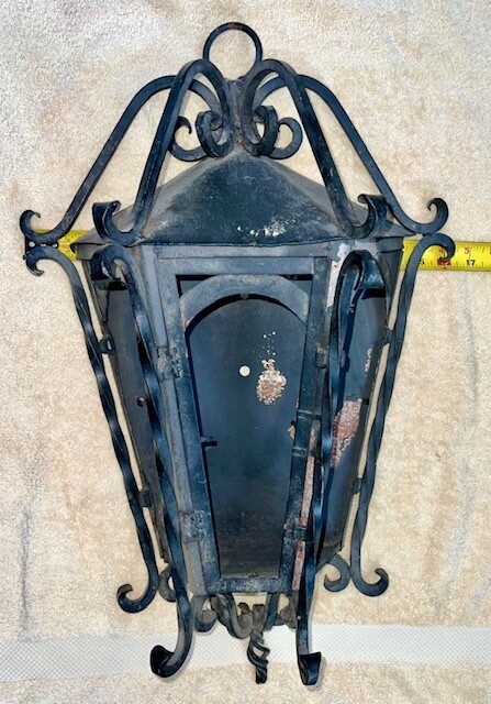 LANTERN  VINTAGE  LARGE WROUGHT IRON  Wall Mount with Access Door Black