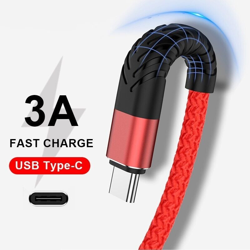 Heavy Duty Braided USB C Type-C Fast Charging Data Sync Charger Cable Long Cord