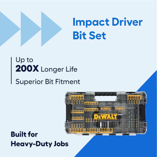 DEWALT Elite 100Pc Impact Driver Bit Set 1/4in Hex Heavy Duty Case