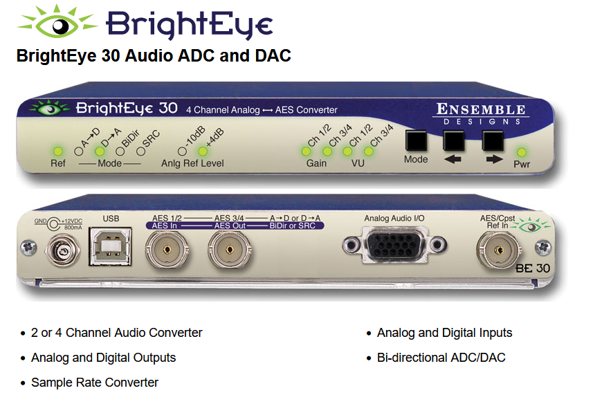 Ensemble Designs BrightEye 30 Audio ADC and DAC Converter