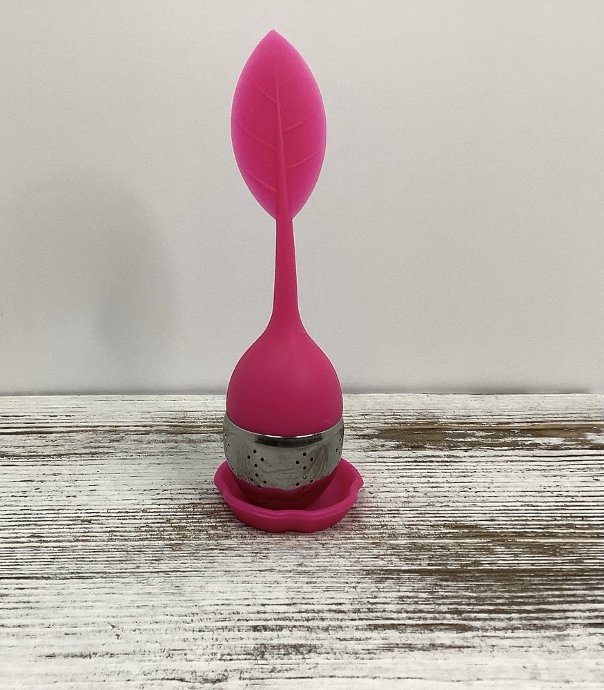 Pink Silicone Leaf Tea Infuser With Stainless Tea Strainer/herbal Spice Filter