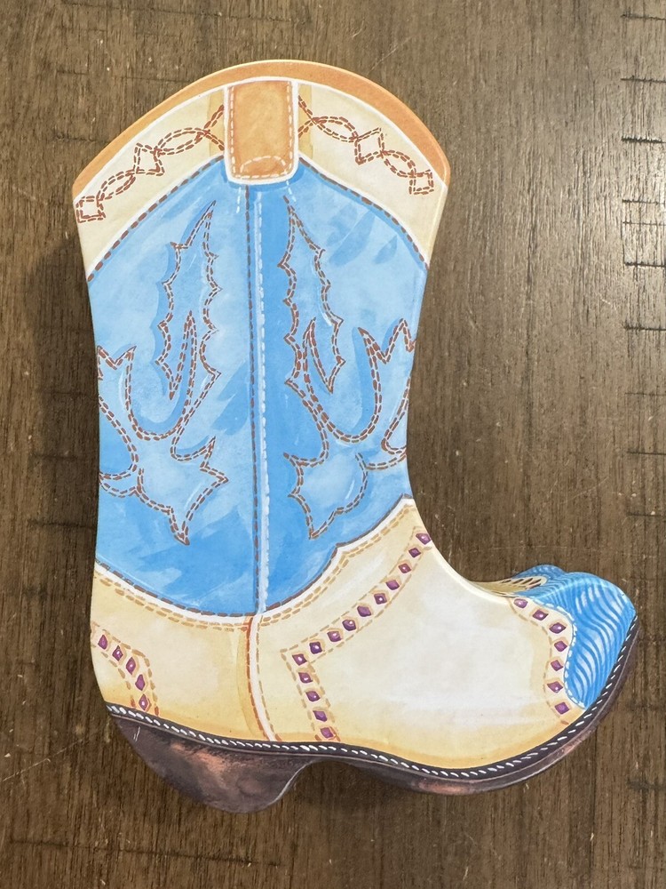 Tin Box Cowboy Boot Style 7" Bears Playing Instruments Square Dancing Inside EUC