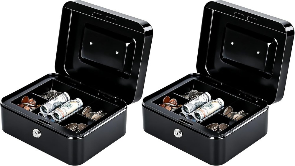 Portable Metal Cash Box with Key Lock, Black