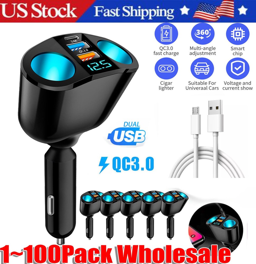 Dual USB Car Cigarette Lighter Socket Splitter Power Adapter Charger Outlet lot