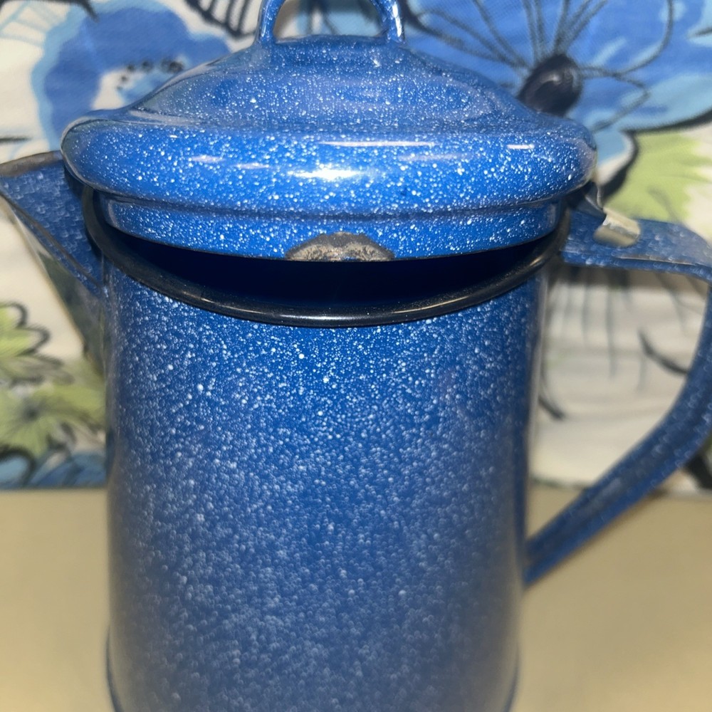 BLUE SPECKLED ENAMELWARE 10-INCH COFFEEPOT CAMPING