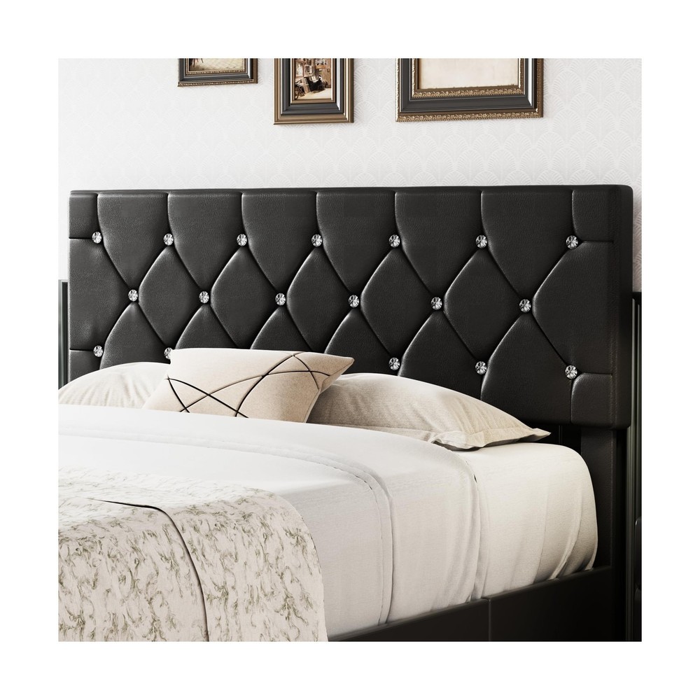 VECELO Queen Size Bed Frame with 3 Storage Drawers, Leather Upholstered with ...