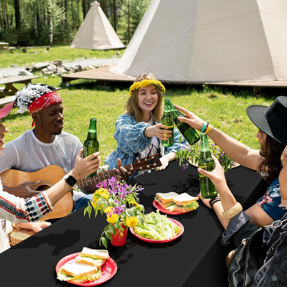 32 Pack Black Plastic Tablecloth Rectangle Tables Premium Decorative Black