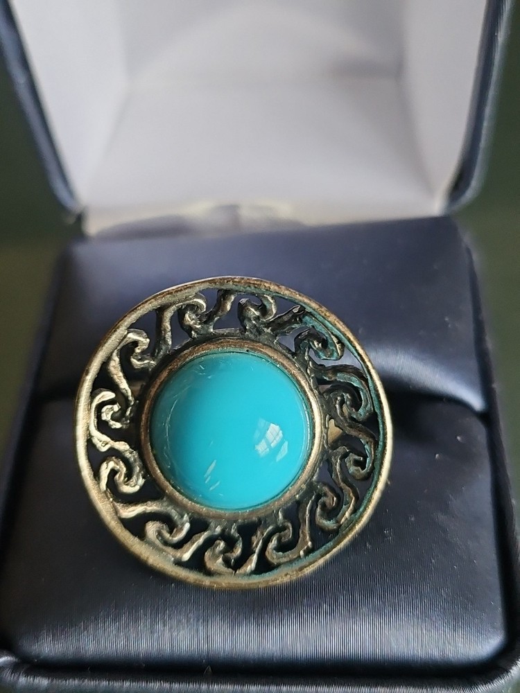 Silver Blue Turquoise Ring Size 7