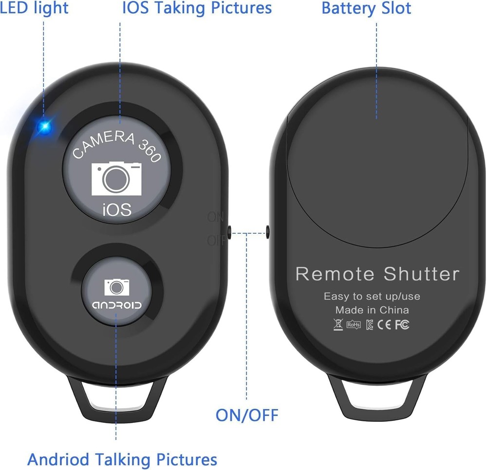 2 Pack Camera Shutter Wireless Bluetooth Remote Control for Android Apple iPhone