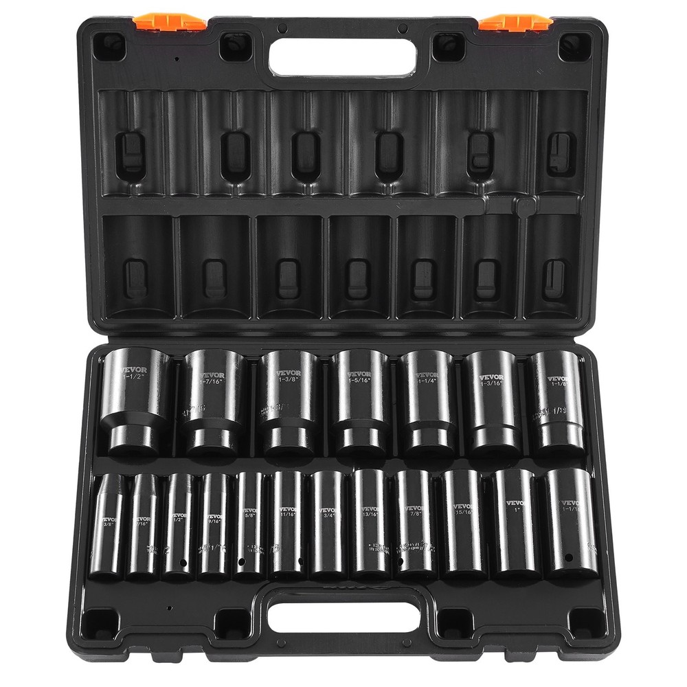 VEVOR Impact Socket Set,1/2" 19 Piece Impact Sockets,Deep Socket,6-Point Sockets