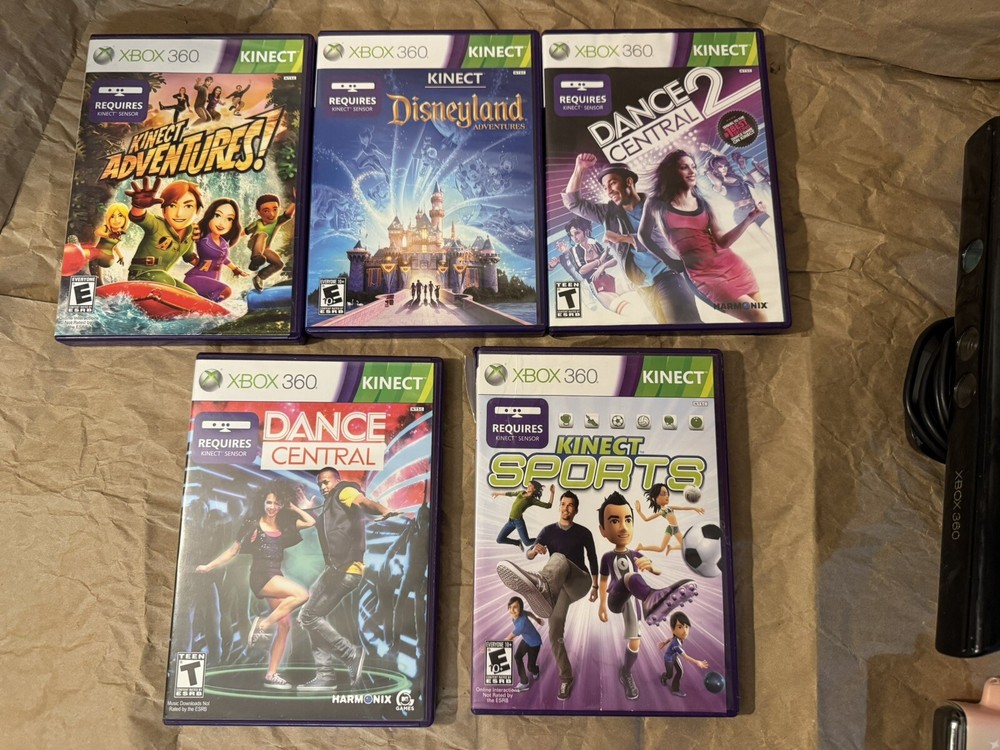 Microsoft Xbox 360 Kinect Black Sensor Bar Bundle With 5 Games