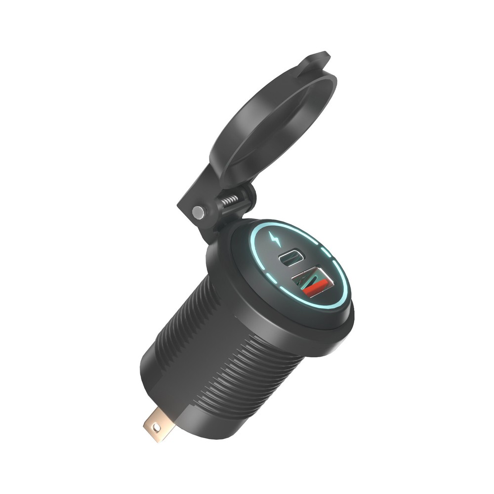 Motorcycle Charger Cigarette Lighter Socket 2 USB Type-C Charging Power Outlet