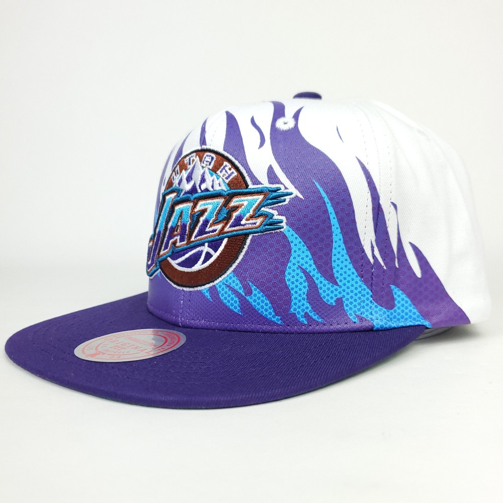 Utah Jazz Mitchell & Ness Snapback Cap Hat 3D Logo Gradient Flame Art NWT