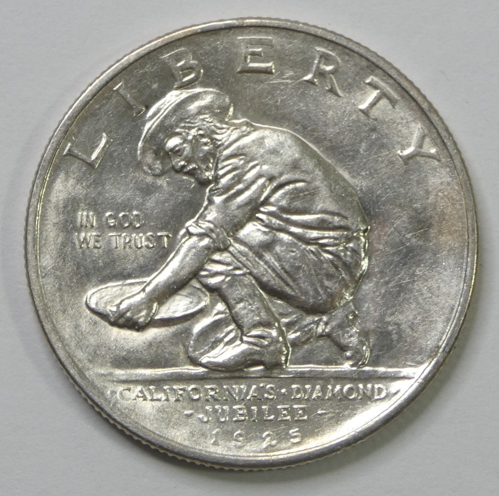 1925-S CA Diamond Jubilee Silver Commemorative Half Dollar ALMOST UNCIRCULATED
