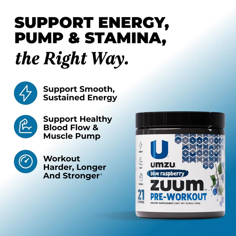 ZUUM Pre-Workout: Natural Energy, Maximum Pump & Endurance - Blue Raspberry 21 s