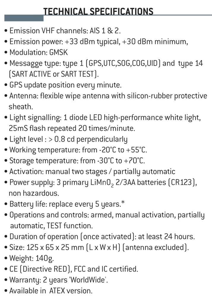 Man Overboard Personal location Beacon tracker AIS SART
