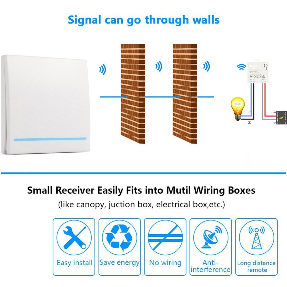 1set Wireless Switch 433mhz Receiver Module No Wiring Easy&Flexible Installation