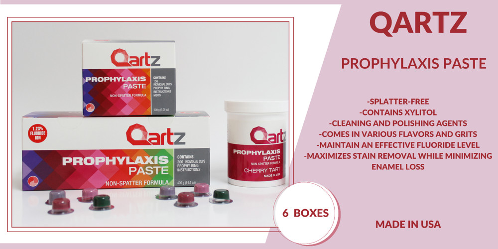 QARTZ PROPHY PASTE CUPS MINT MEDIUM GRIT 200/BOX  DENTAL W/FLOURIDE - 6 BOXES