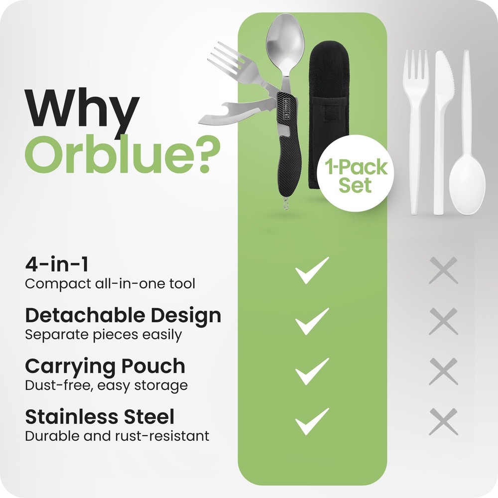 Orblue 4-in-1 Camping Utensils, 1-Pack, Large, 1-PACK Boundless Black