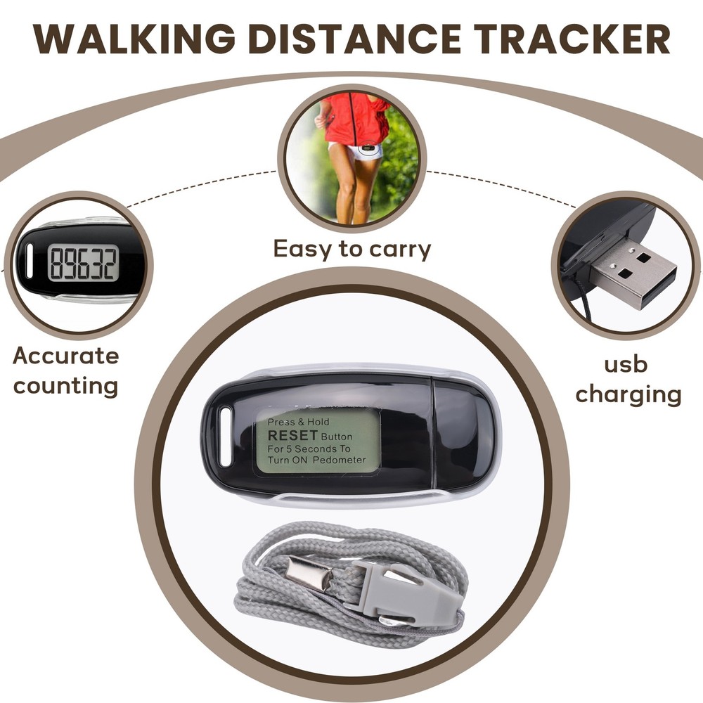 Simple Step Counter,Walking 3D Pedometer with Rechargeable Battery,Accurate1541