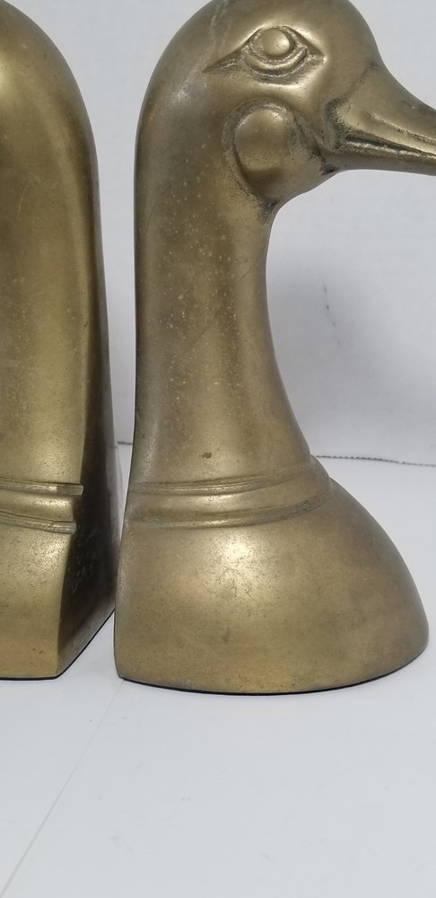 Vintage Solid Brass Mallard Duck Heads Bookends Pair Set