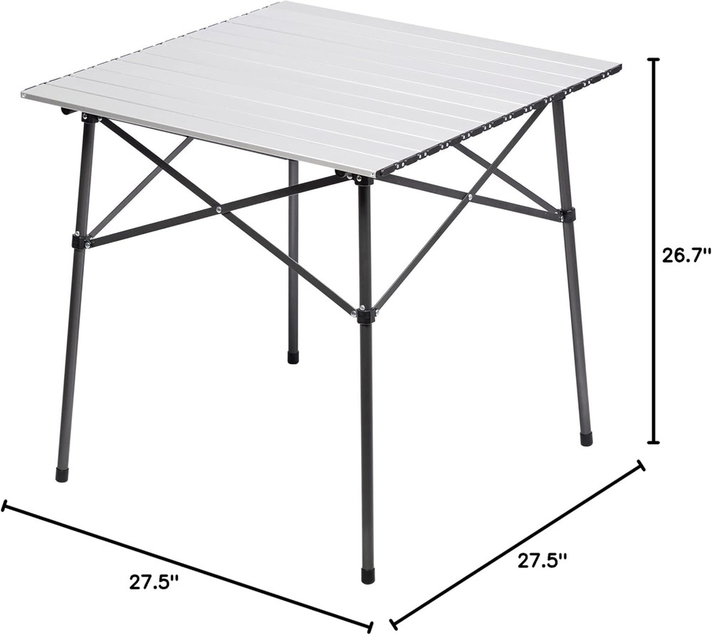 Lightweight Aluminum Folding Square Table Roll up Top 4 People Compact Table wit