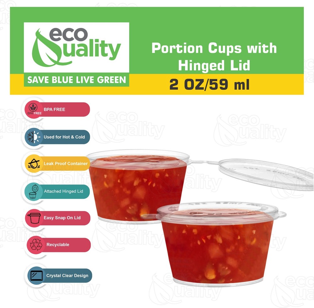 2oz Clear Portion Plastic Cup Hinged Lid Leak Proof Disposable Container 50pcs