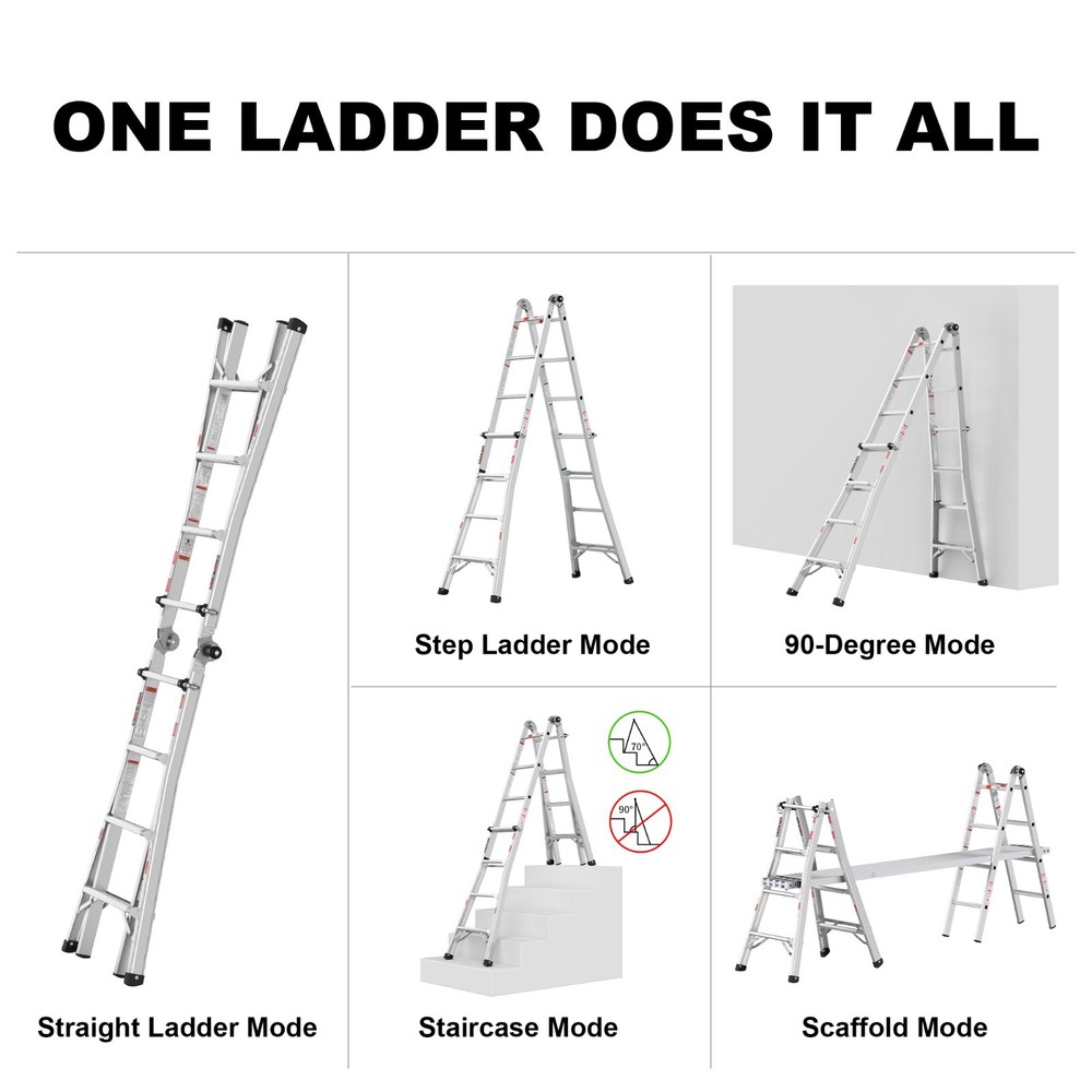 17ft Multi-Position Aluminum Ladder Folding A-Frame Extension Scaffold 250lbs