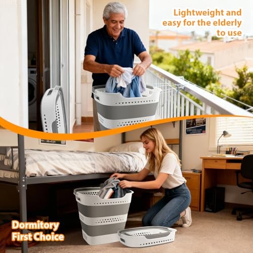 42L Collapsible Plastic Laundry Basket Hamper with Handles, Foldable Laundry 1