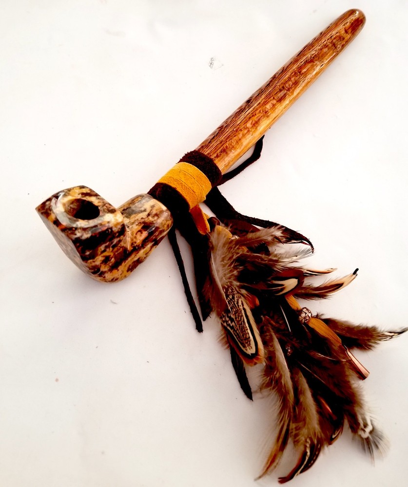 11" Marbled SoapStone Peace Pipe Apache Made Chanupa Pipe