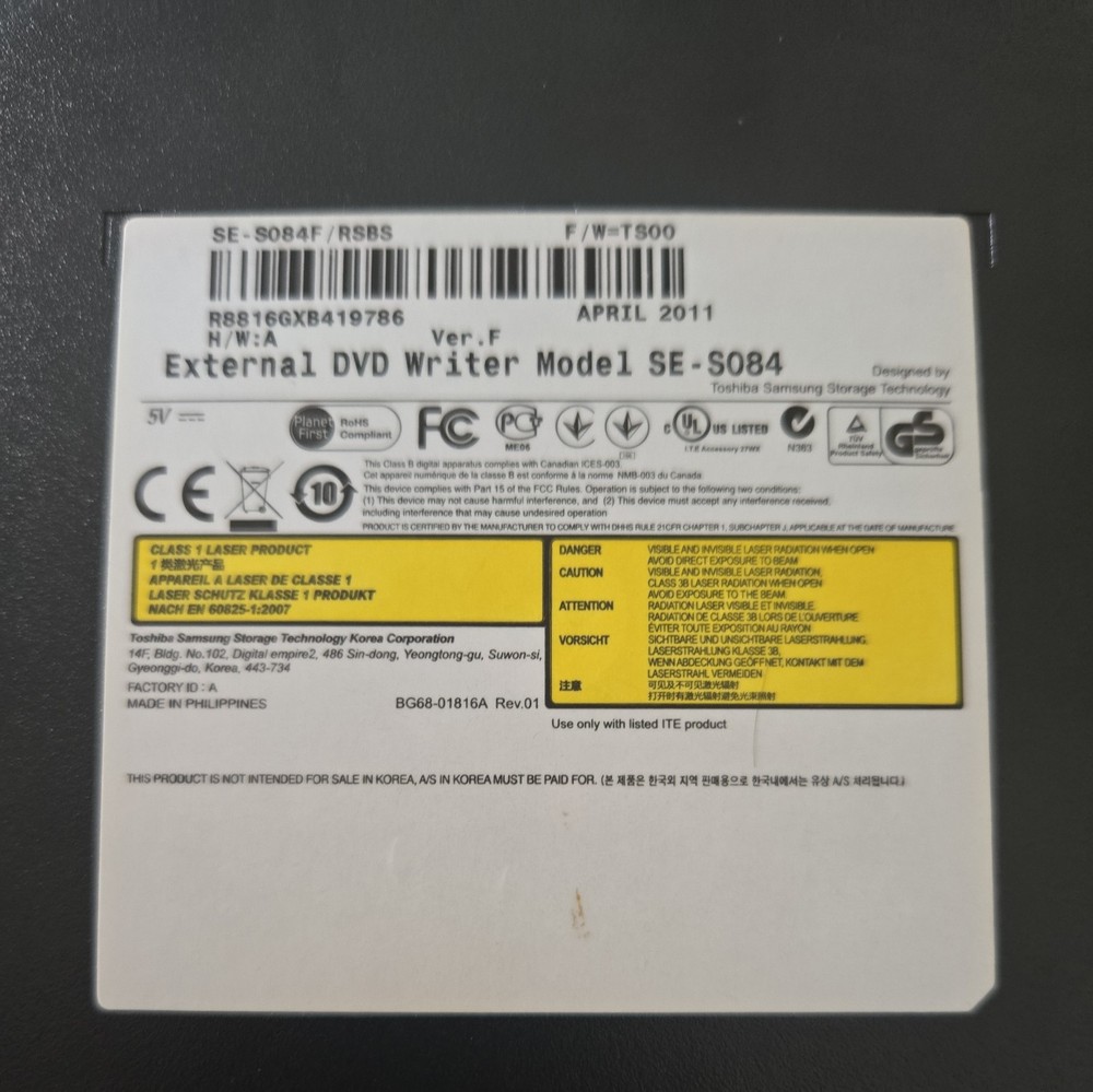 Samsung External DVD Writer Model SE-S084 Black - UnTested