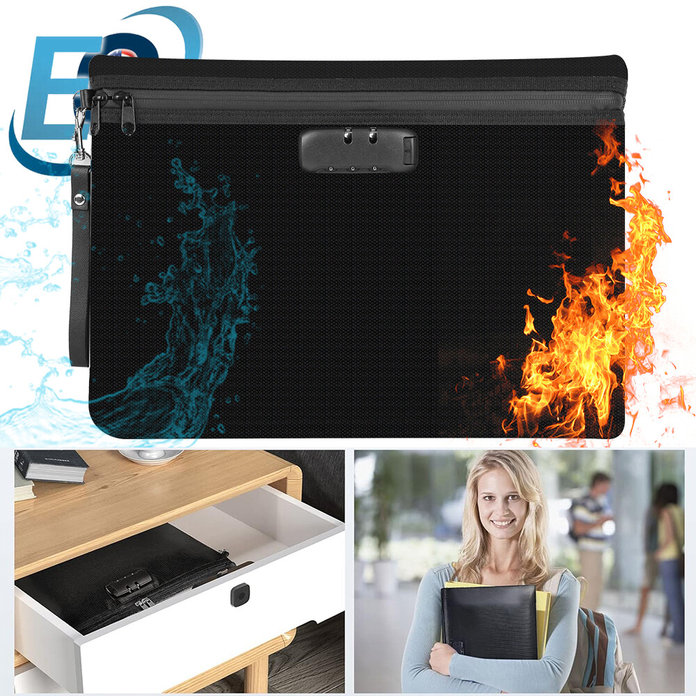 Fireproof Document Money Bag with Lock Waterproof Envelope Safe Pouch Storage