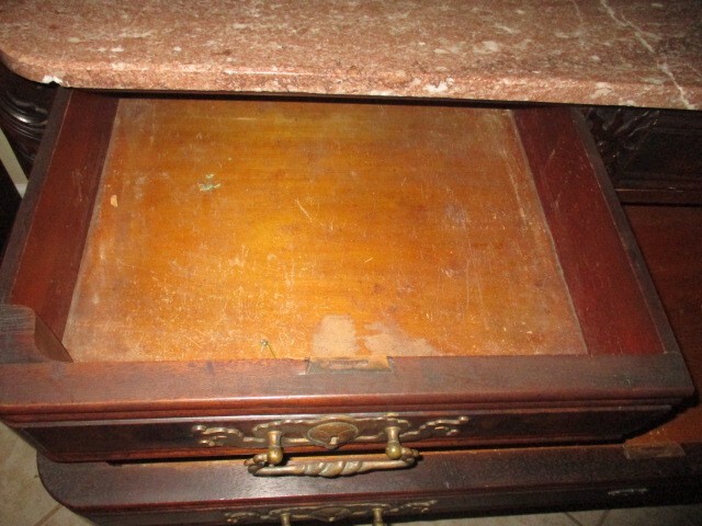 Antique Victorian Walnut Sideboard w/ Brown Marble Top