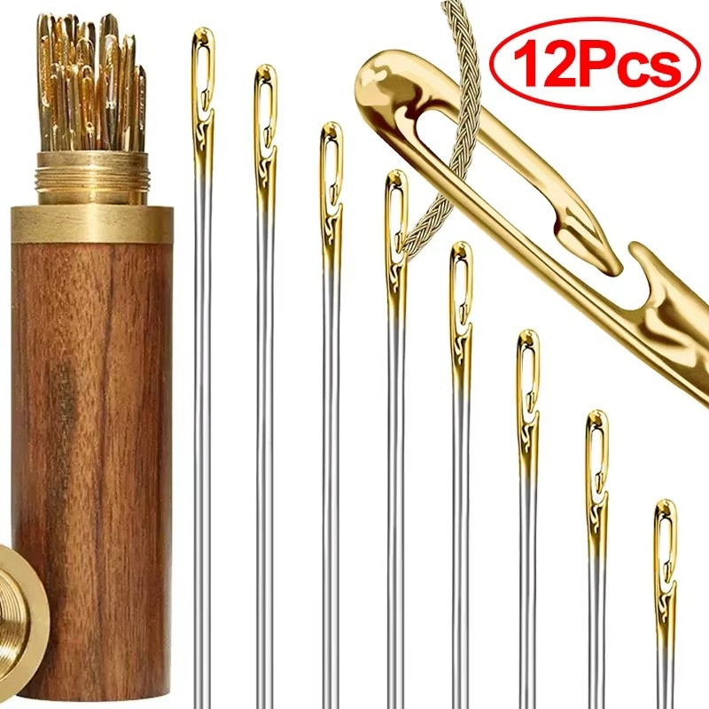 12pcs Self-Threading Sewing Needles for Easy Darning & Stitching - Sewing Access