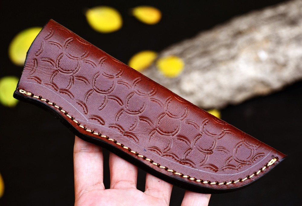 GENUINE LEATHER ENGRAVED CUSTOM HANDMADE SHEATH FOR FIXED BLADE KNIFE EDC