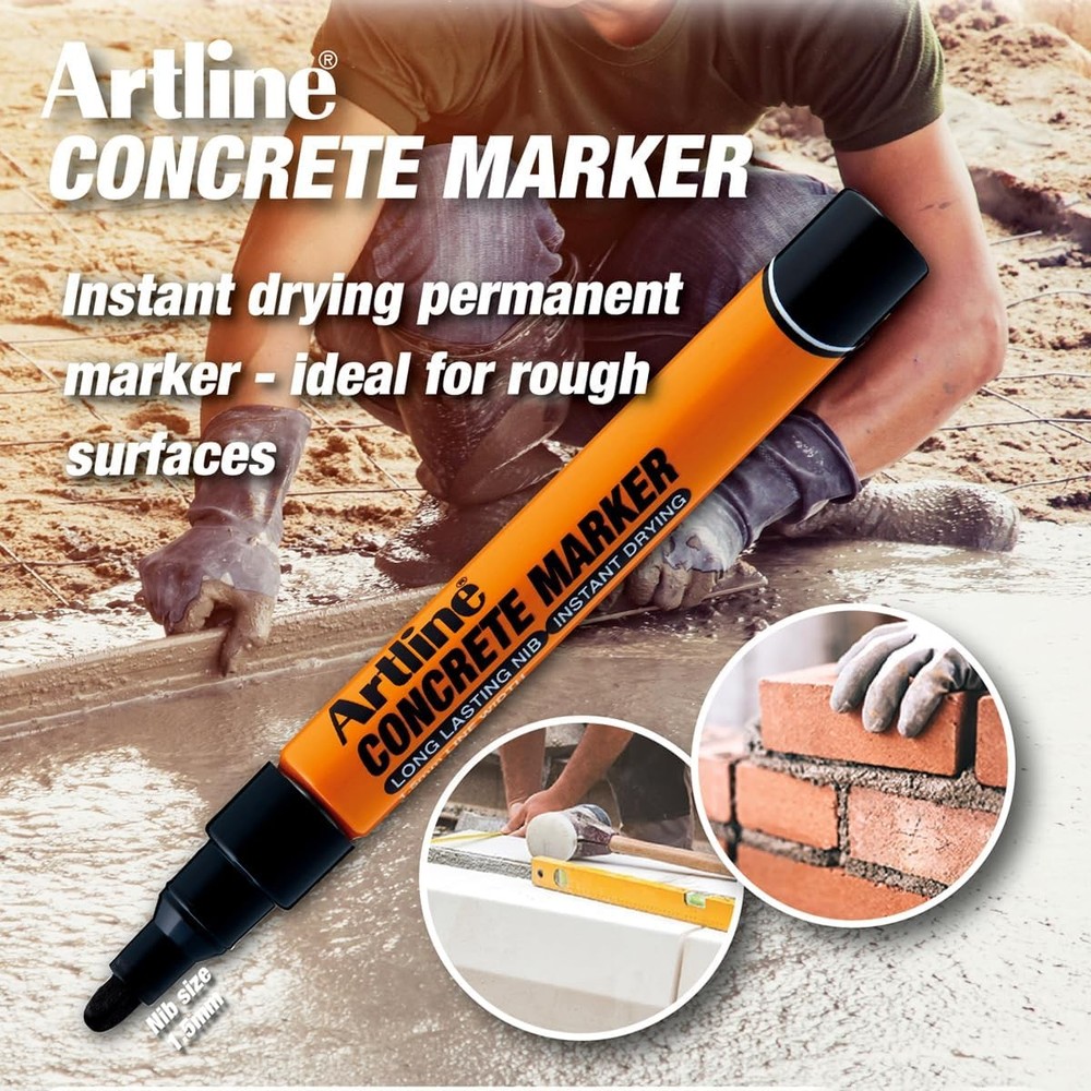 Professional concrete permanent marker, featuring a durable 1.5mm conical tip