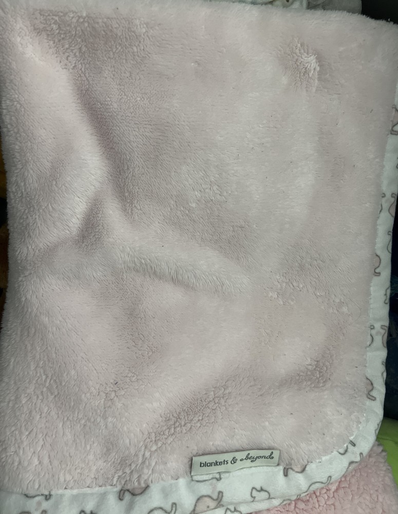 Blankets and Beyond Pink Fluffy Security Blanket with Elephant Binding