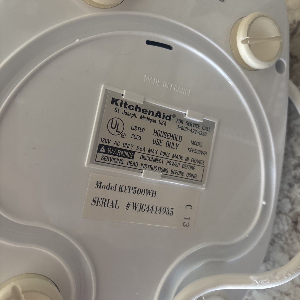 KitchenAid KFP500WH Classic 9 Cup Food Processor White Complete Set W/Box EUC