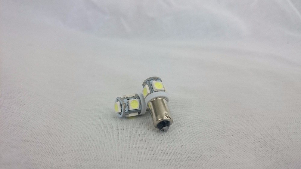 2 x White BA9S / BA9 5SMD LED Light Bulbs Round Base (White)