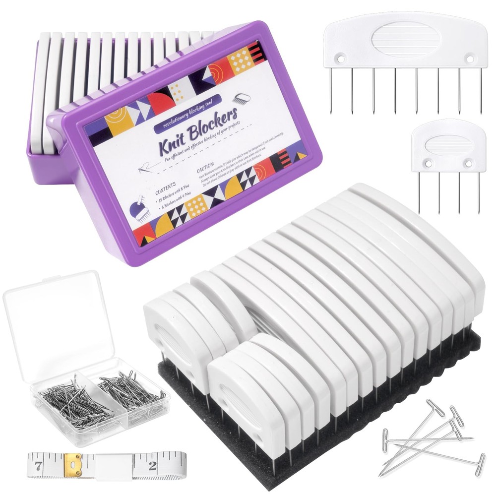 Knit Blocking Pins Kit: 20 Combs, 110 T-Pins for Crochet & Needlework Projects